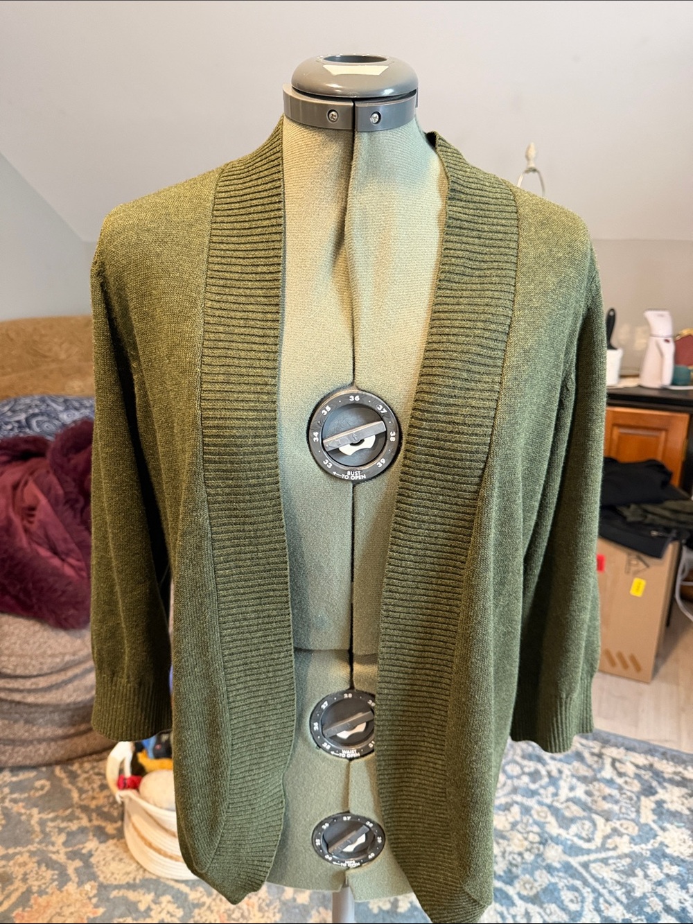 89th & Madison Olive Open-Front Knit Cardigan